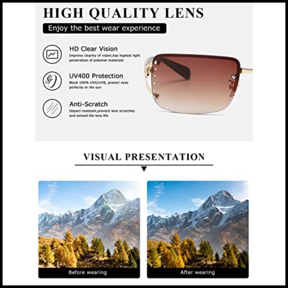 Retro Rectangle Sunglasses Rimless Frame Vintage … - image 7